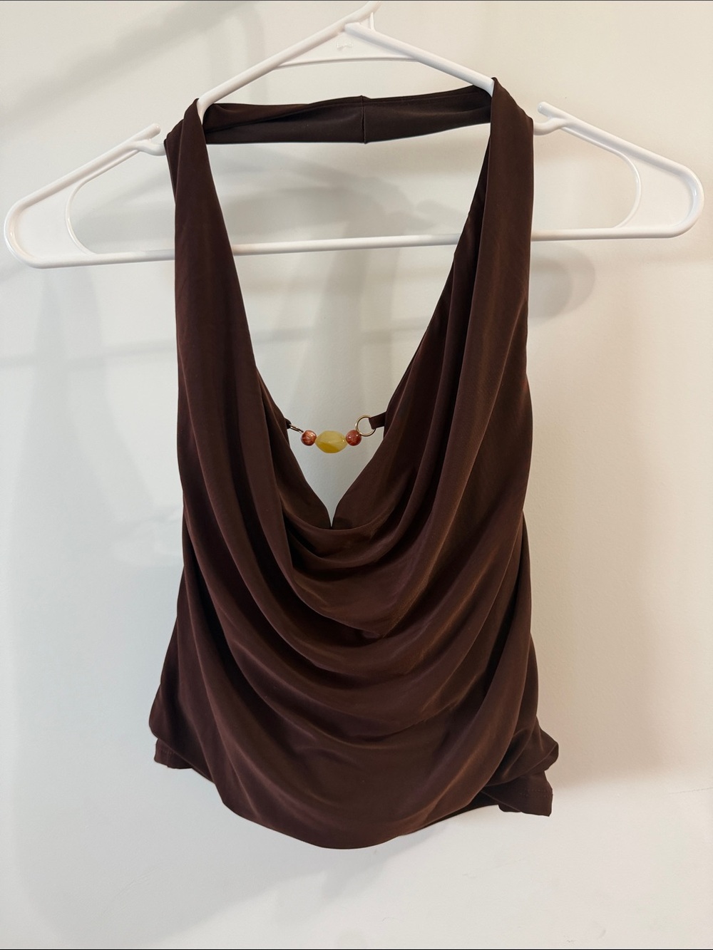 NWOT Brown Drape Halter Top with Bead Accent
